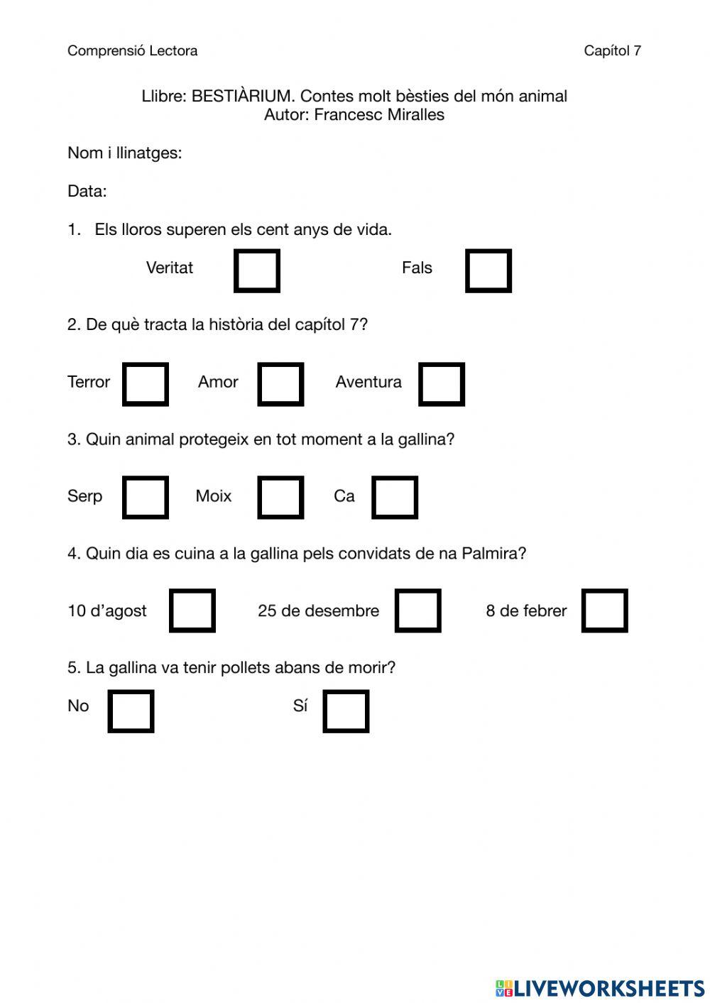 Comprensió lectura capítol 7 Bestiàium