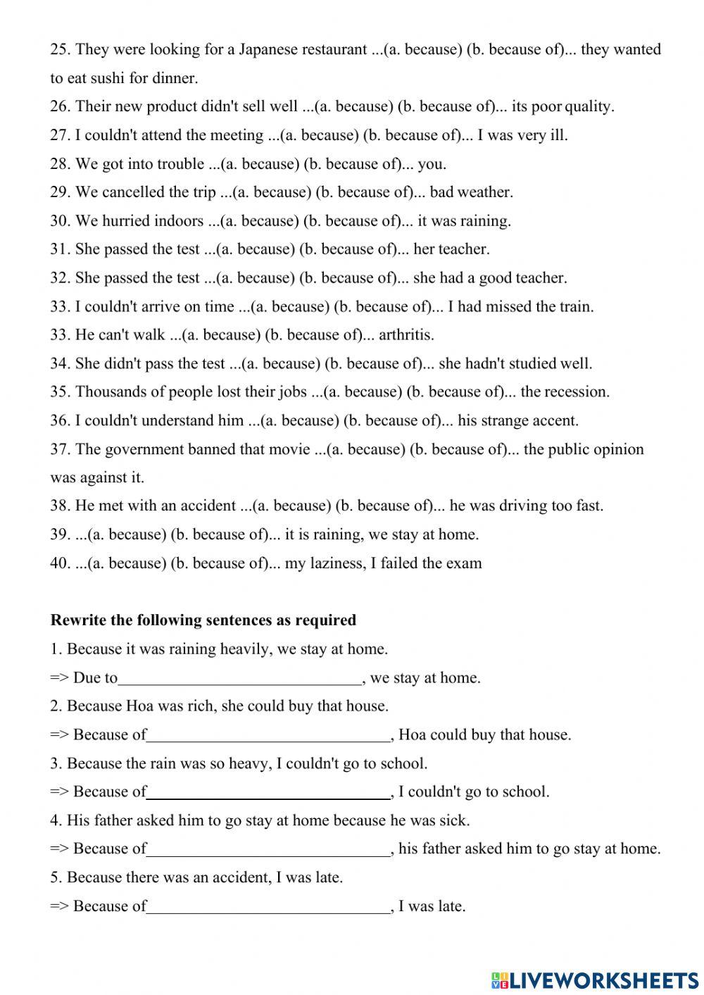 because - because of 