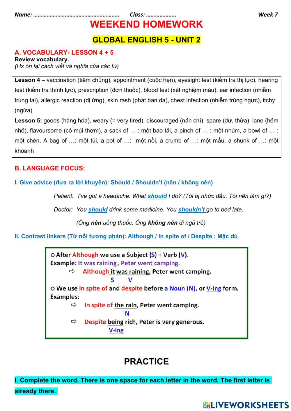 Global english - week 7 (grade 5)-vas