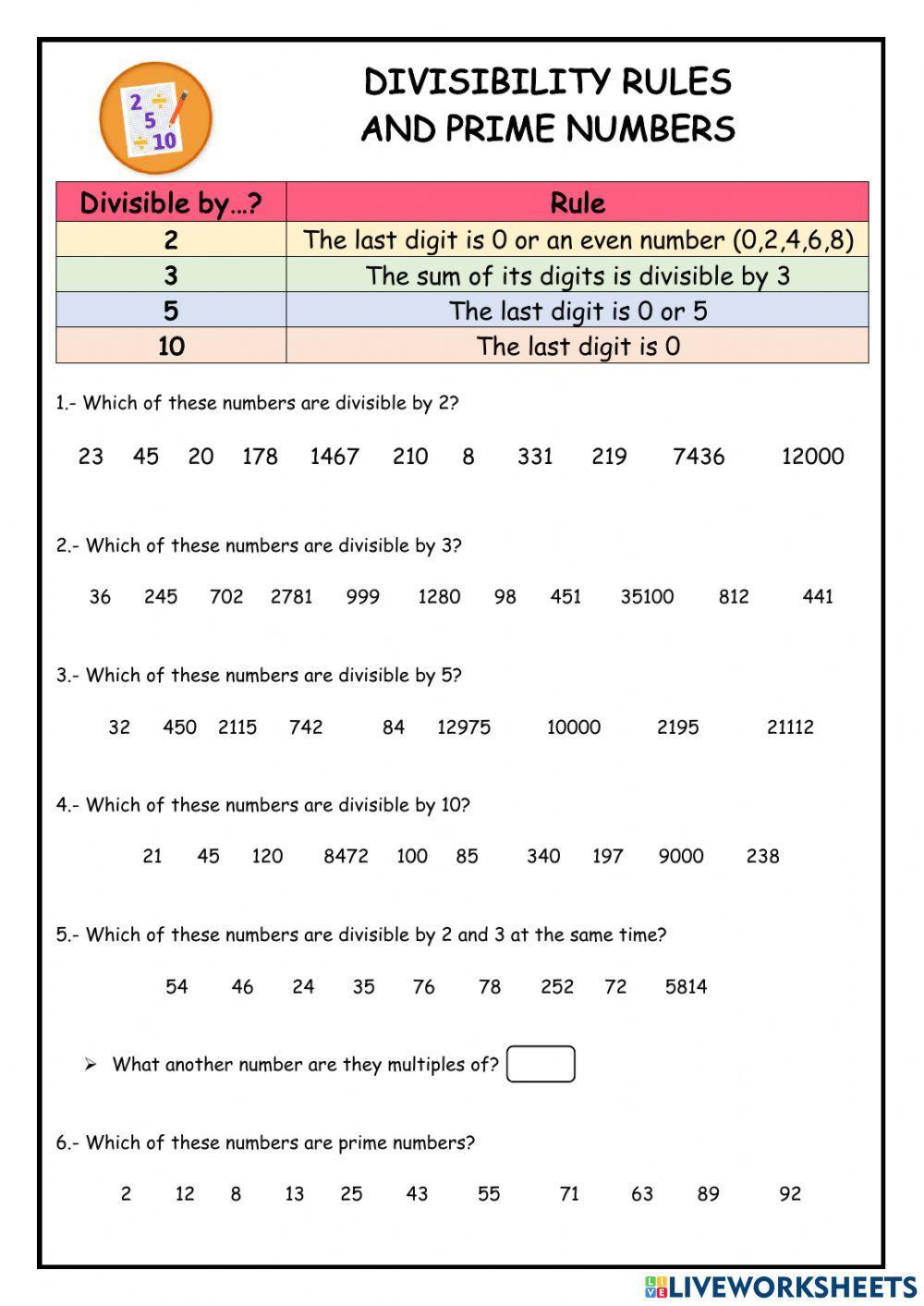 Divisibility Rules and Prime Numbers Divisibility Rules and Prime Numbers