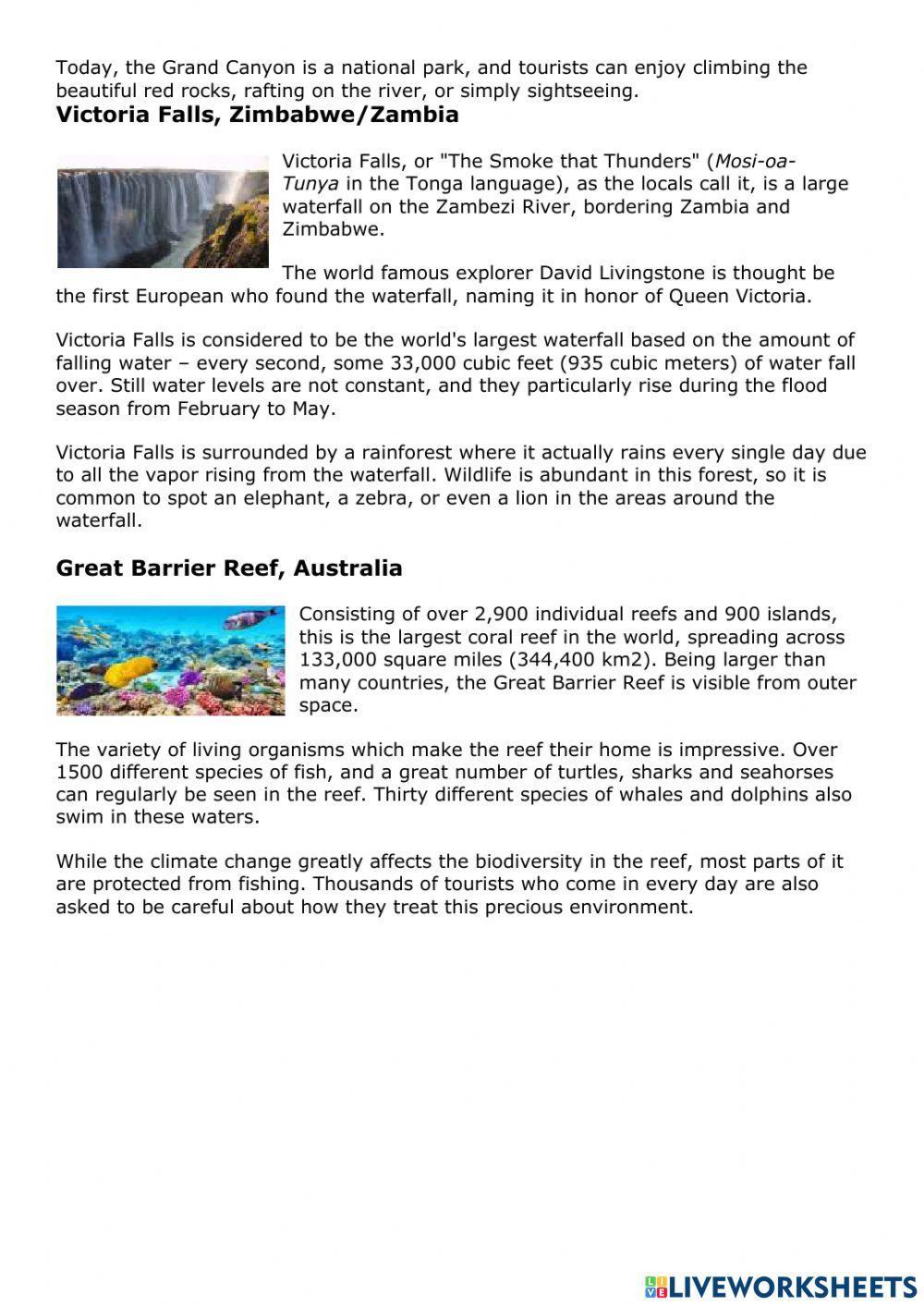 Reading Natural Wonders