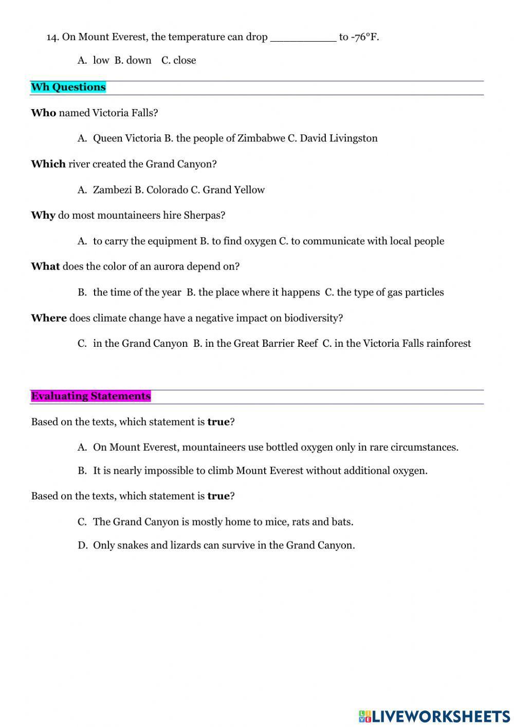 Reading Natural Wonders