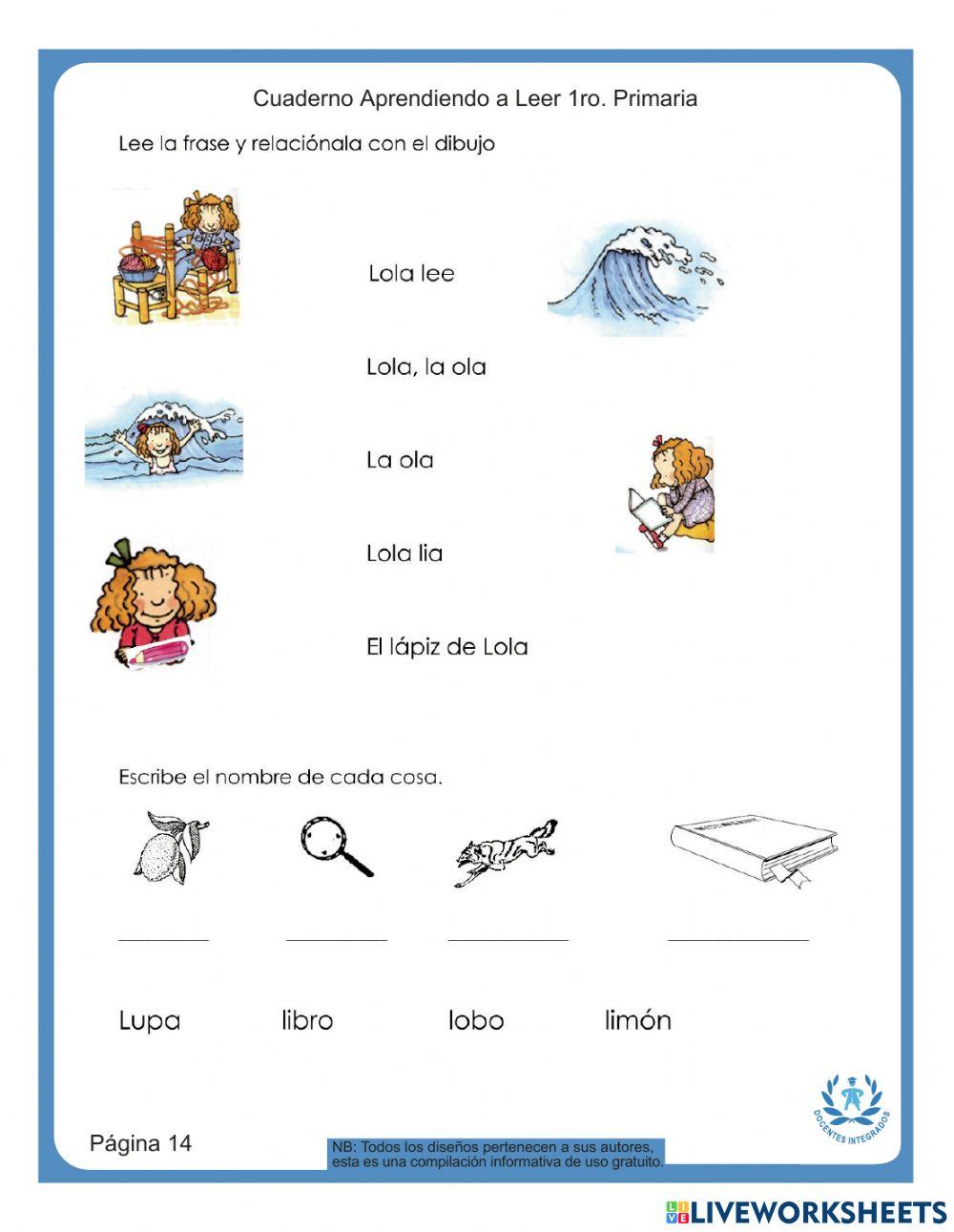 Aprendiendo a leer Primero Primaria Pág. 14 Aprendamos la Letra L l