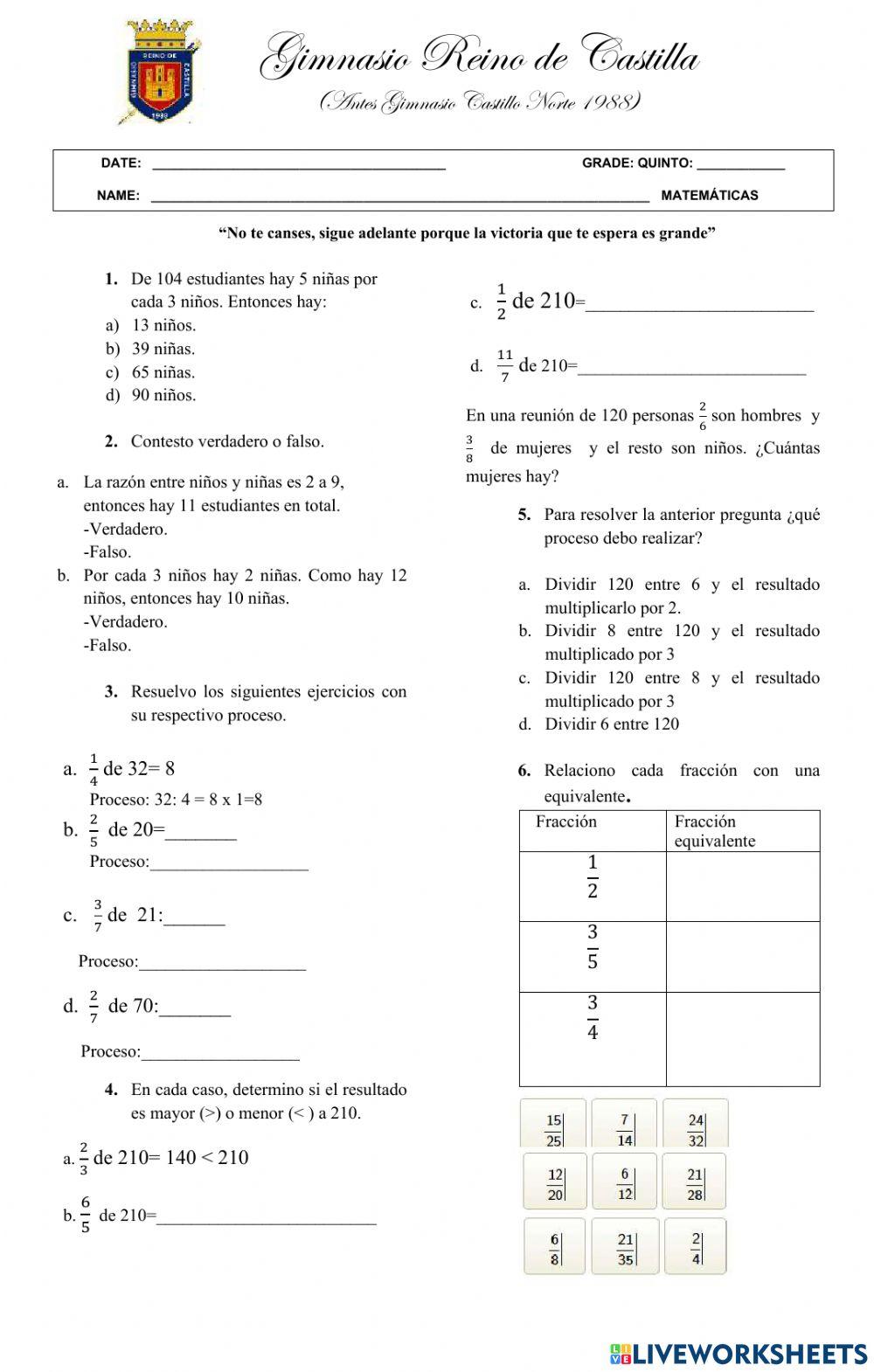 Bimestral de matematicas quinto