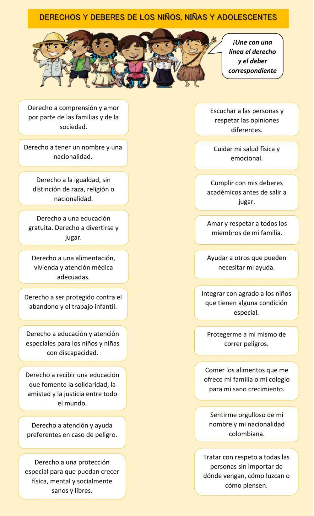 Derechos y deberes de los niños, niñas y adolescentes.