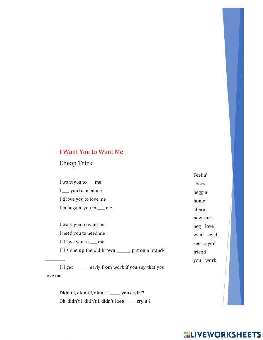 Listening song: I want you to want me