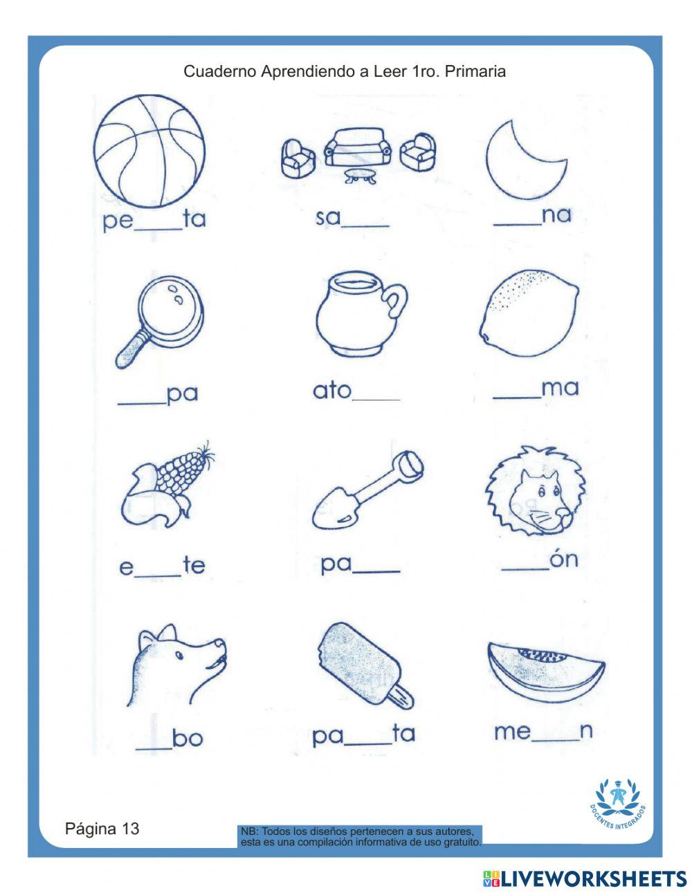 Aprendiendo a leer Primero Primaria Pág. 13 Aprendamos la Letra L l