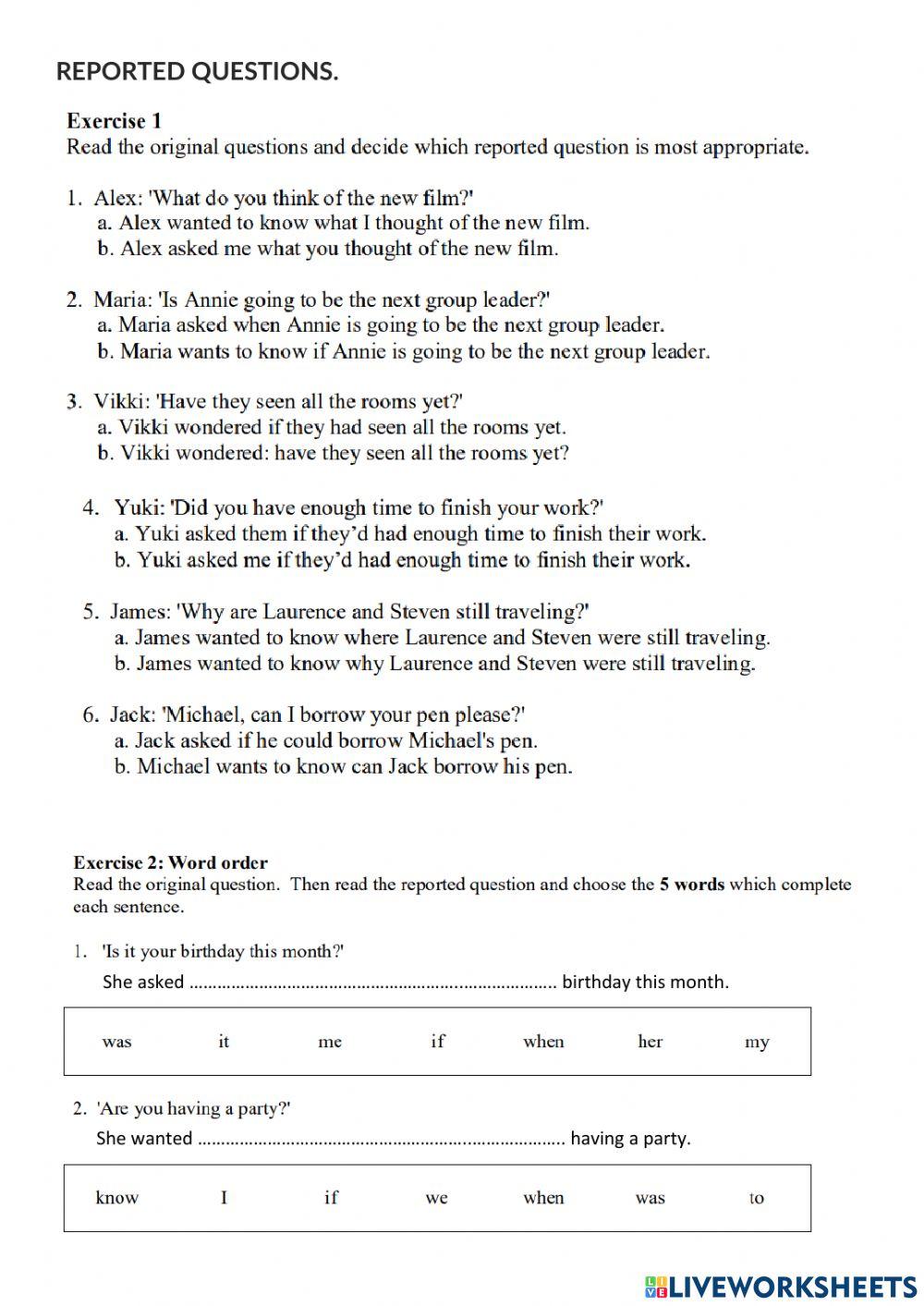 Test indirect questions