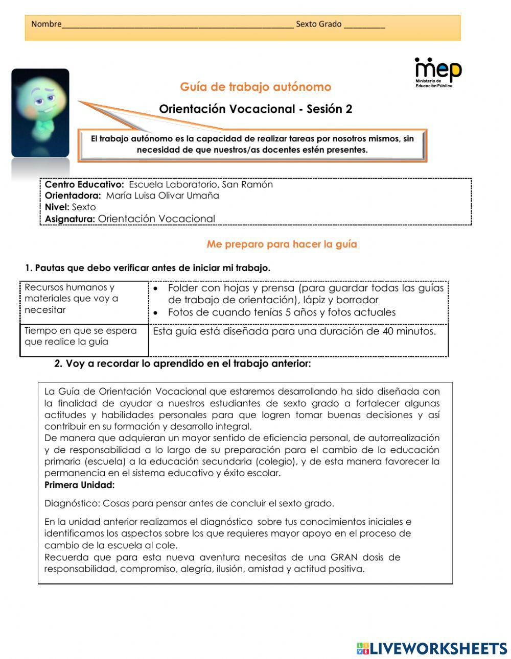 Guía de trabajo autónomo Orientación Vocacional