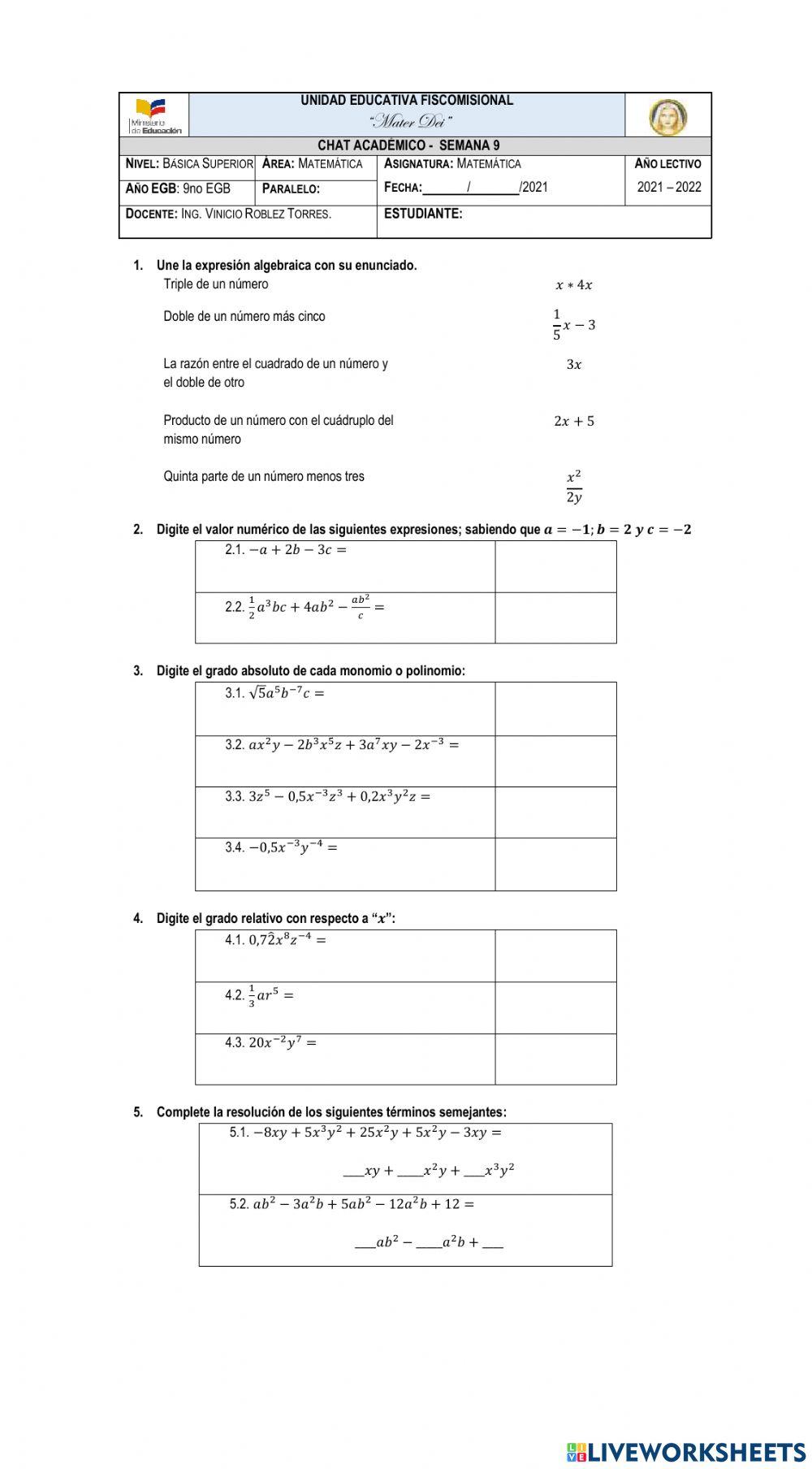 Expresiones Algebraicas