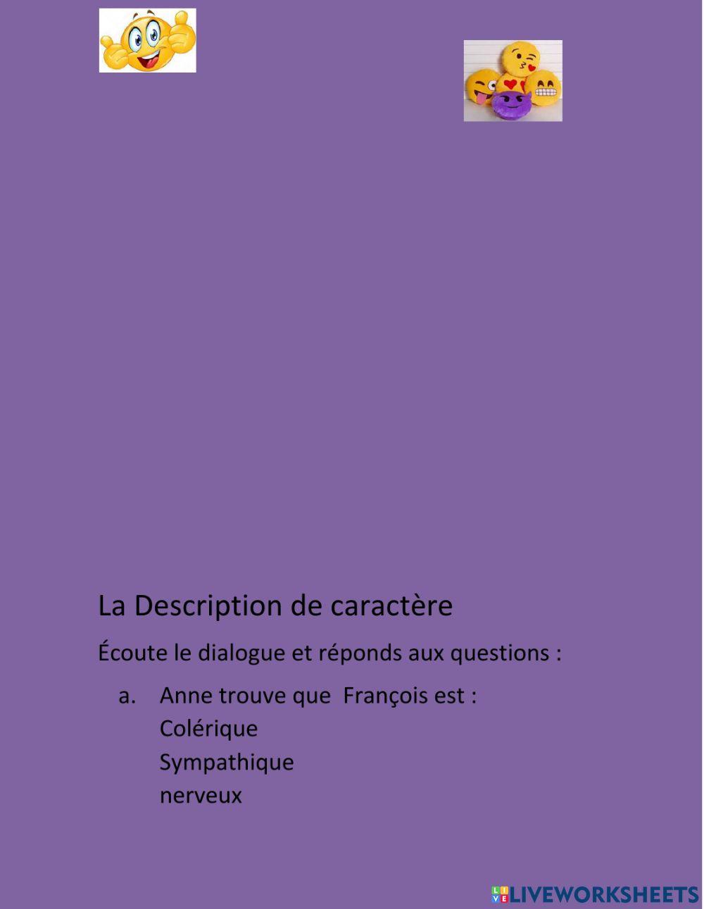 Description de Caractère