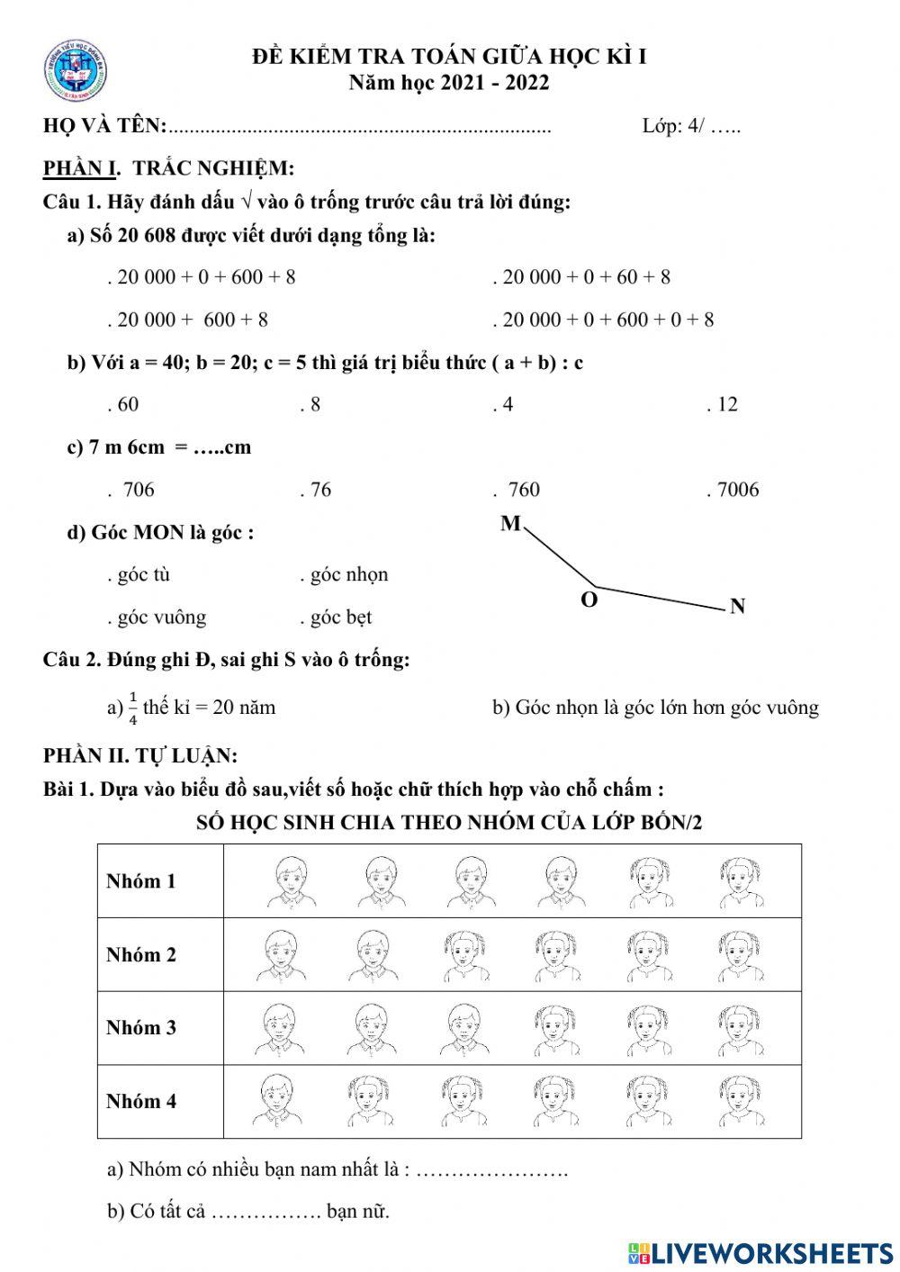 Kiểm tra Giữa HKI 2021-2022