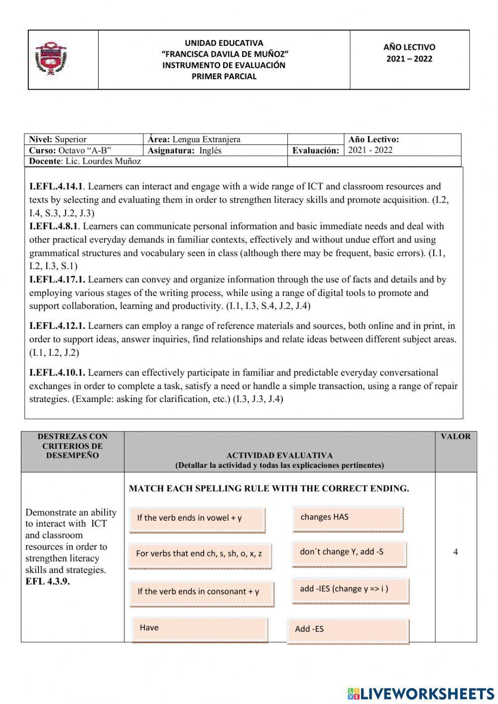 Simple present assessment