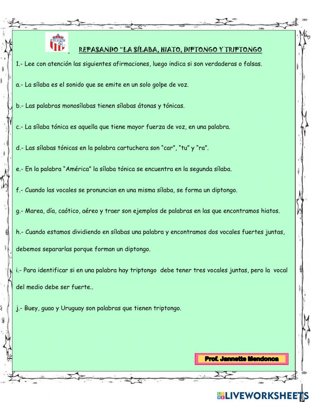 Repaso, sílabas, hiato, diptongo y triptongo. Modi