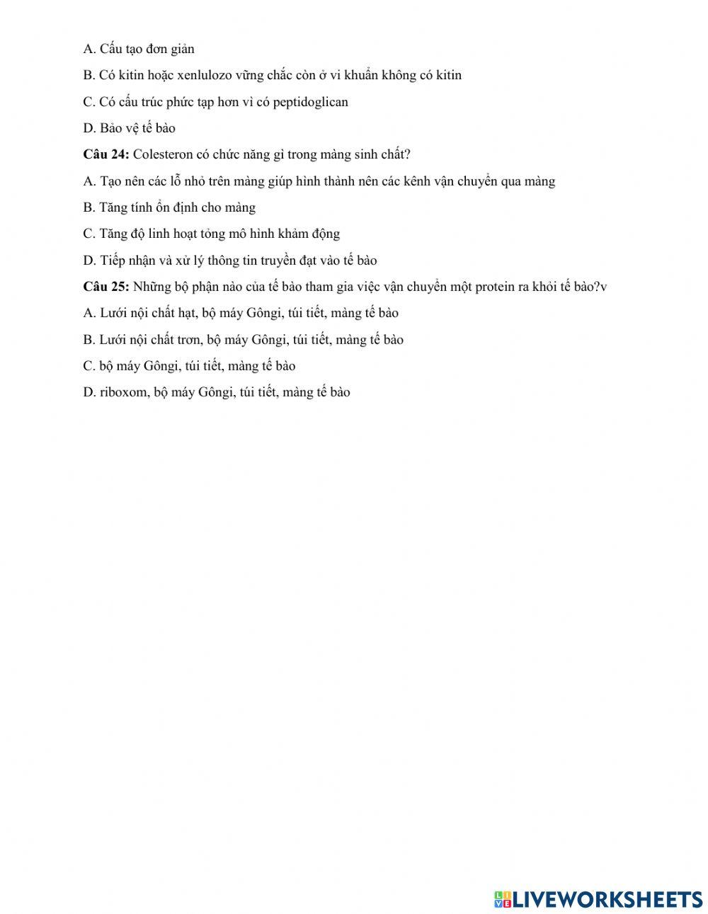 Ôn tâp bài tế bào nhân thực