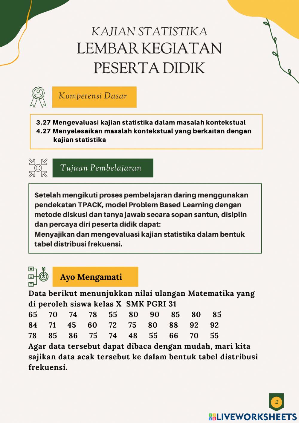 Menyusun Data dalam Tabel Distribusi Frekuensi
