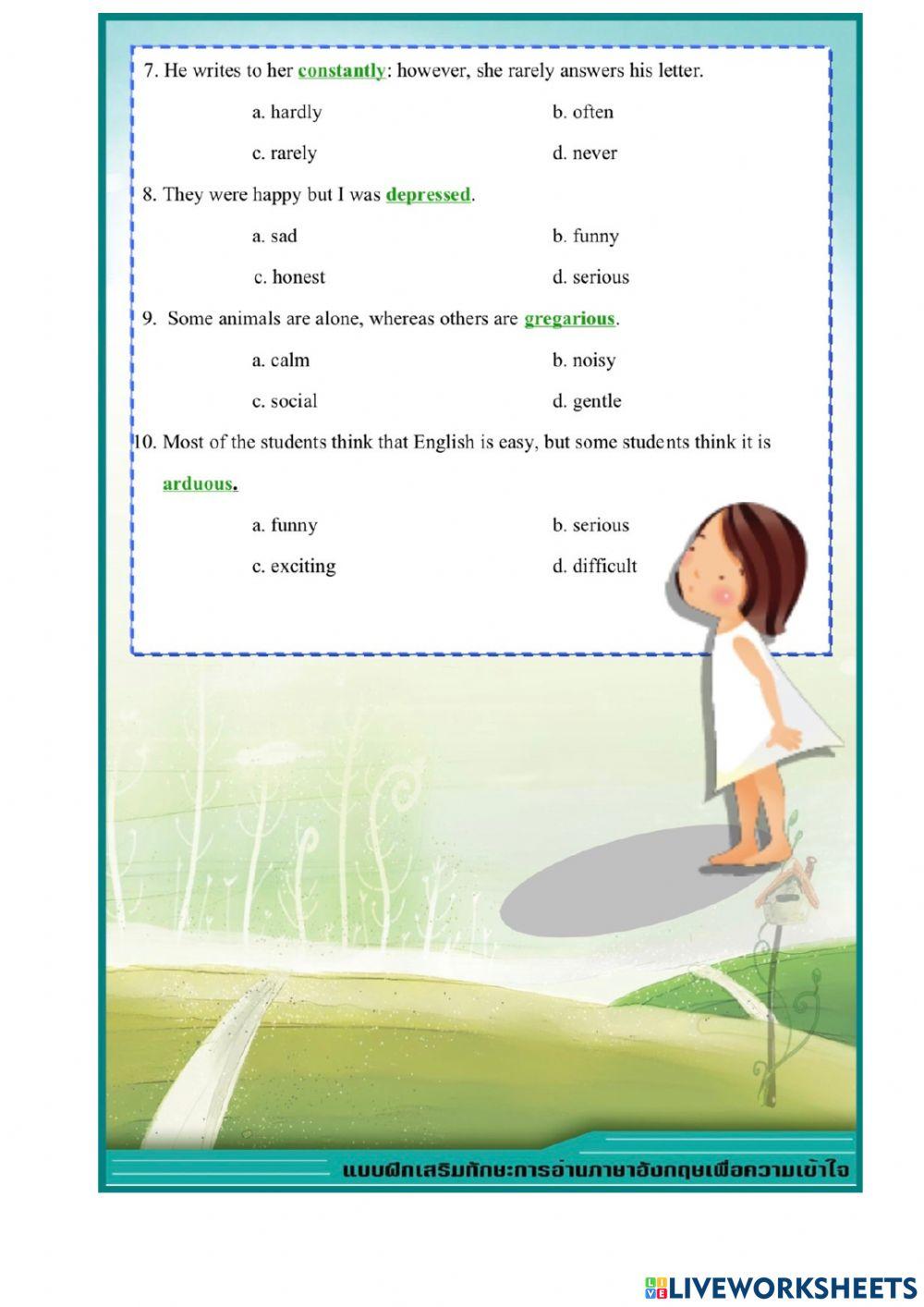 แบบทดสอบ Contrast Clues and Example Clues