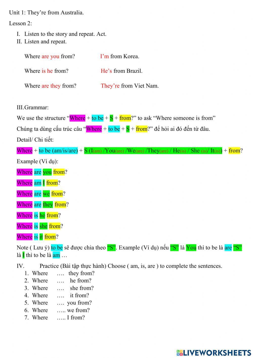 Unit 1: They're from Australia