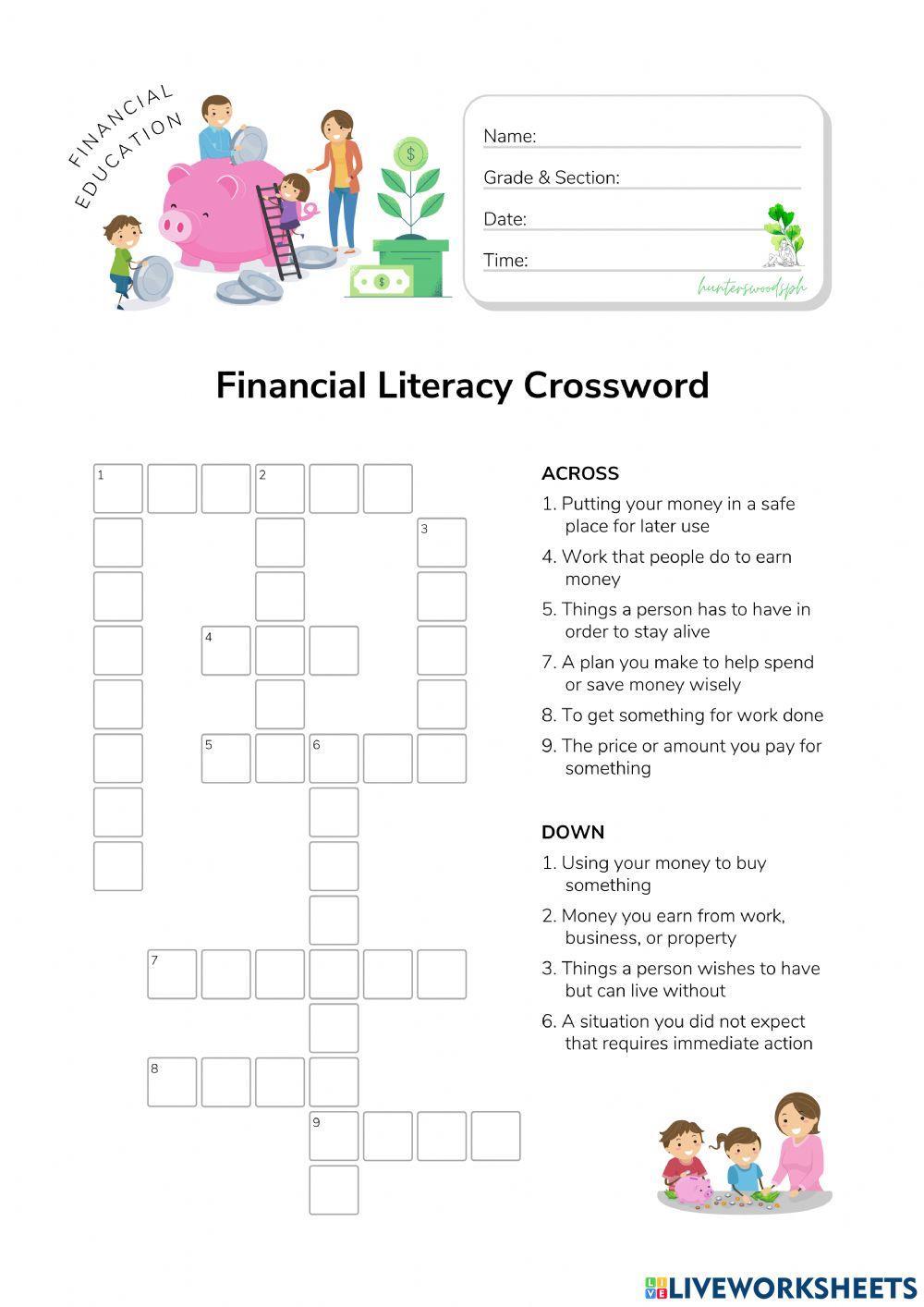 Financial Literacy - HuntersWoodsPH.com Worksheet