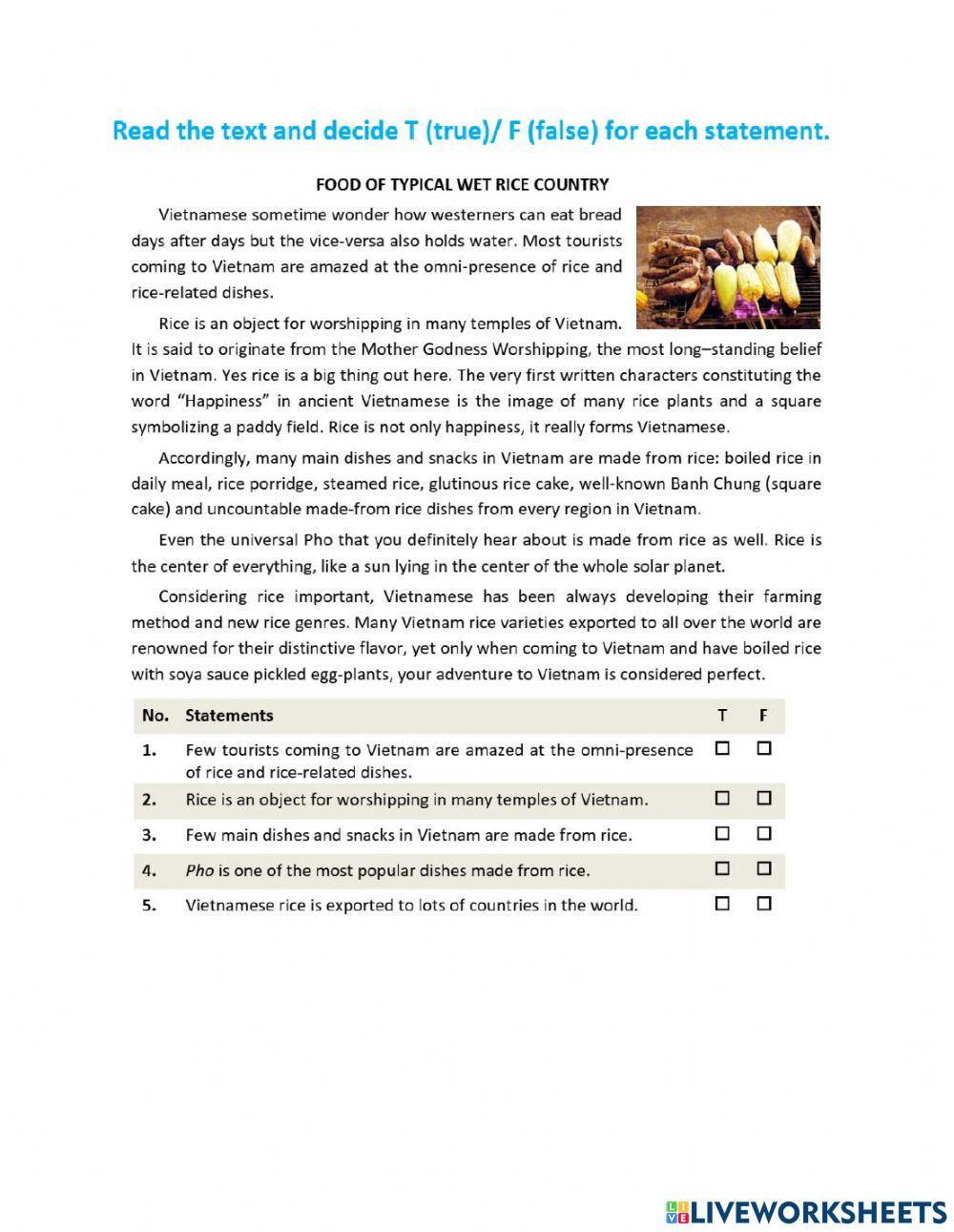 Unit 7: Recipes and eating habits (Reading)