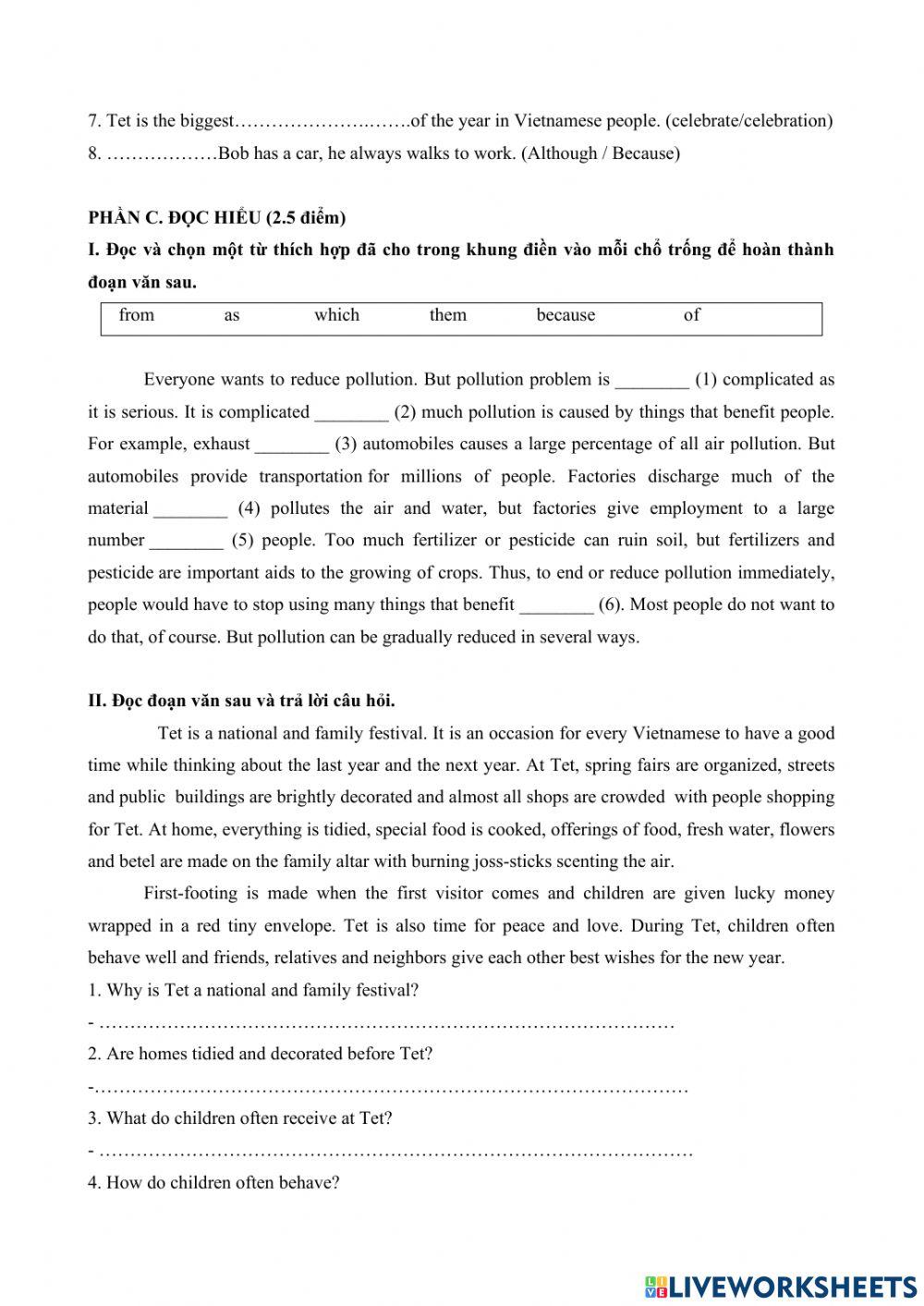 Đề thi Tiếng Anh vào 10 (Thanh Hóa) 2016-2017