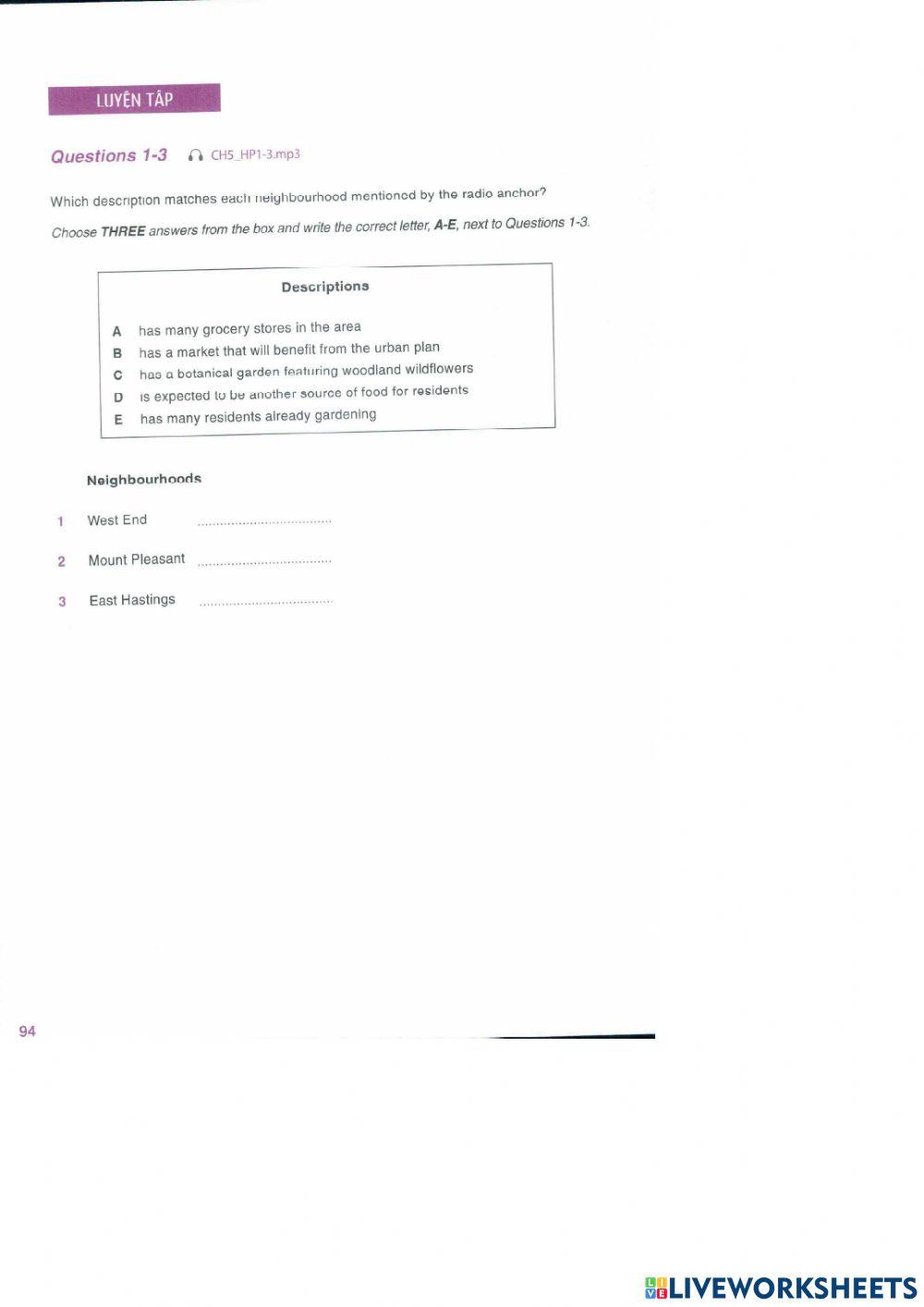 IELTS LISTENING - MATCHING (5)
