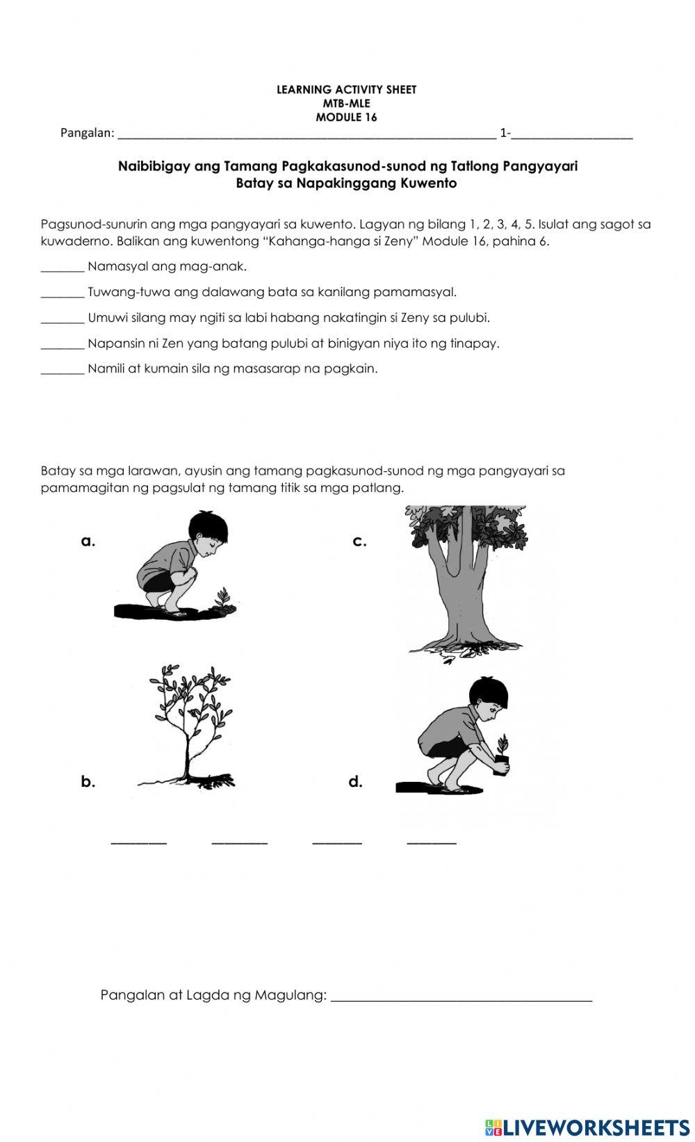 Naibibigay ang Tamang Pagkakasunod-sunod ng Tatlong Pangyayari Batay sa Napakinggang Kuwento