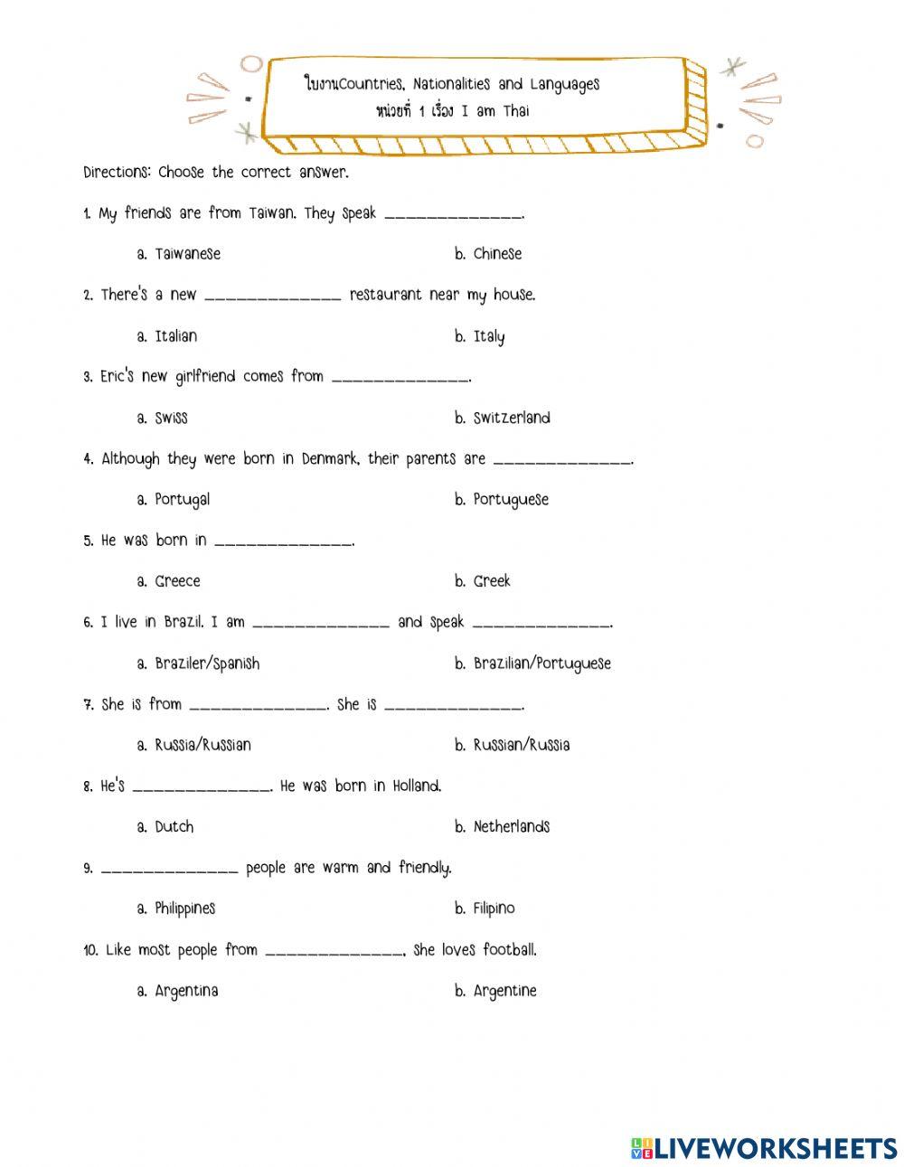 Countries, Nationalities and Languages