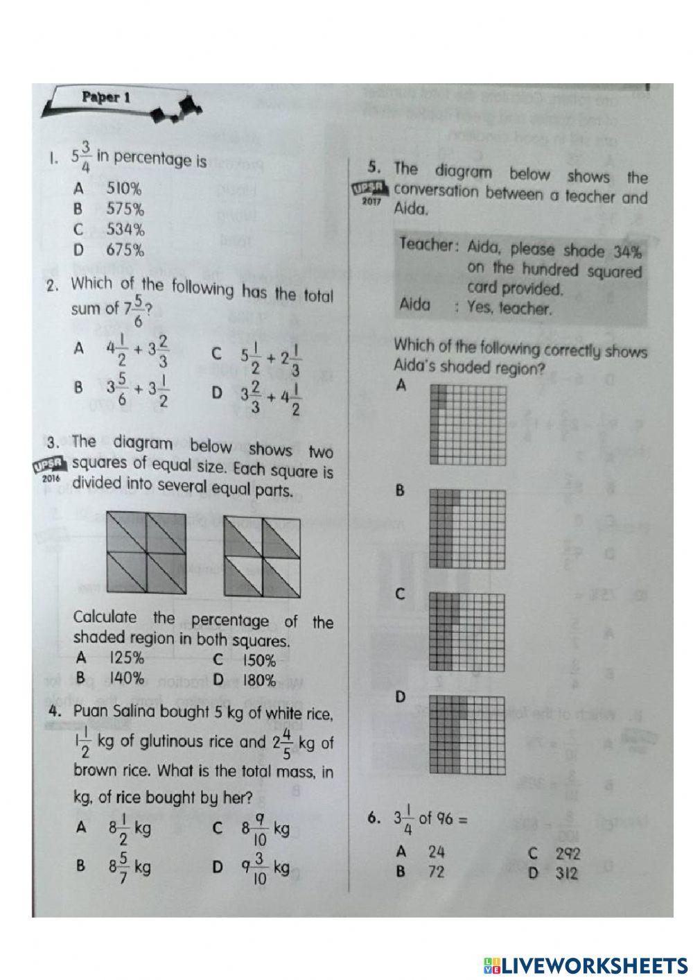 FRACTION & PERCENTAGE REV 7-bY Tch Ctainon