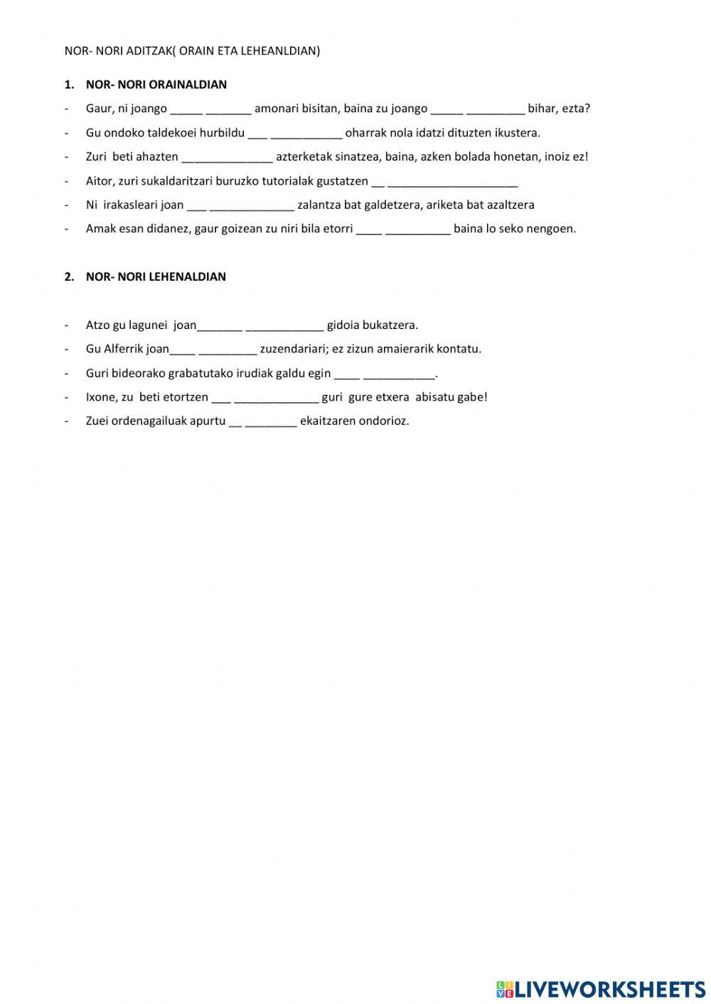 Nor nori aditzak orain eta lehen
