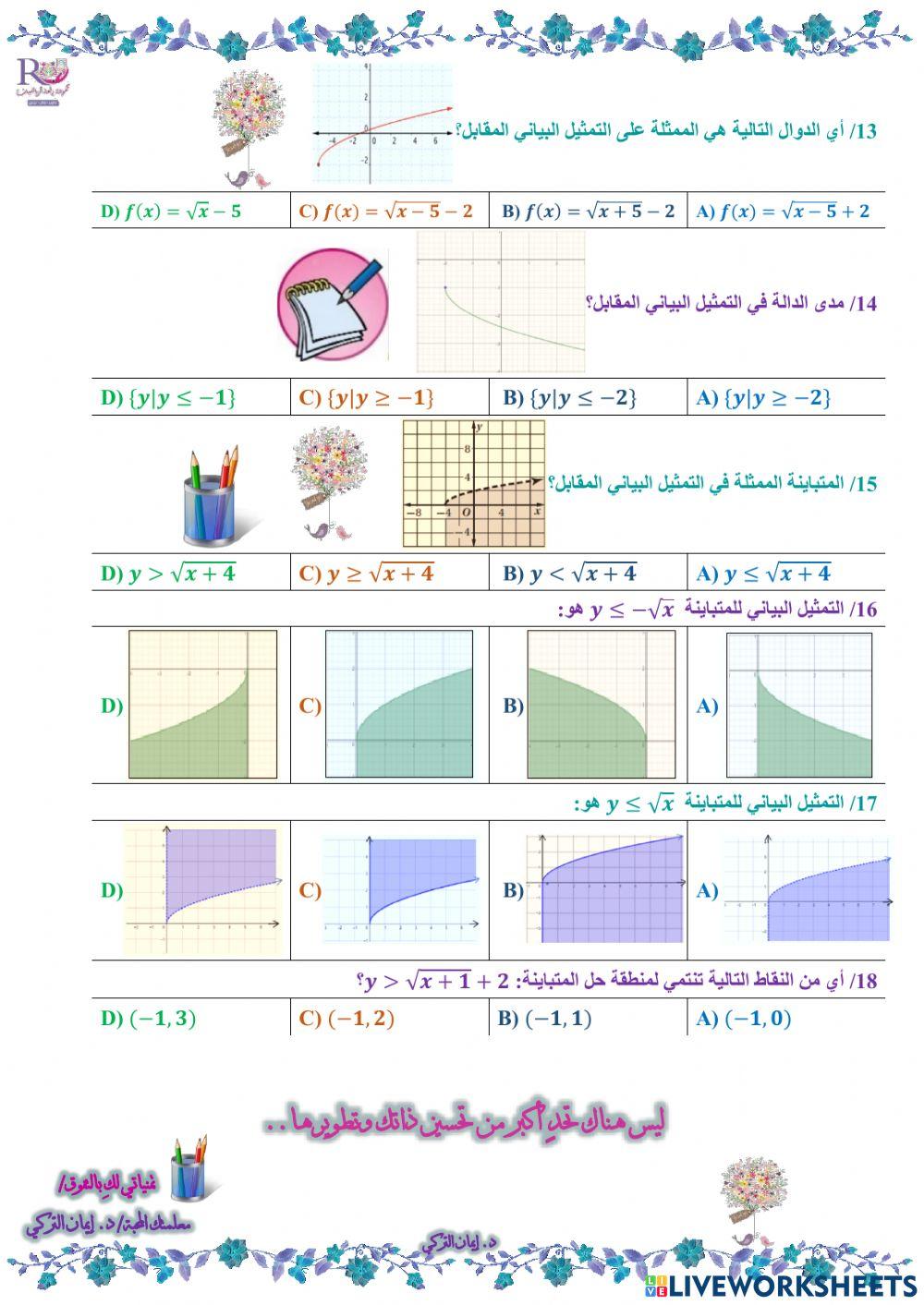 دوال ومتباينات الجذر التربيعي