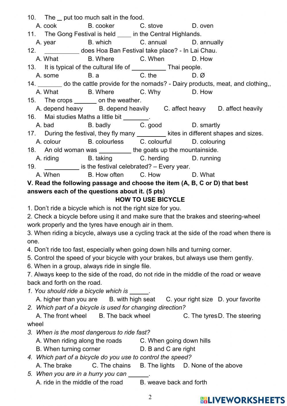 E8-Practice For Unit 3: PEOPLES OF VIETNAM