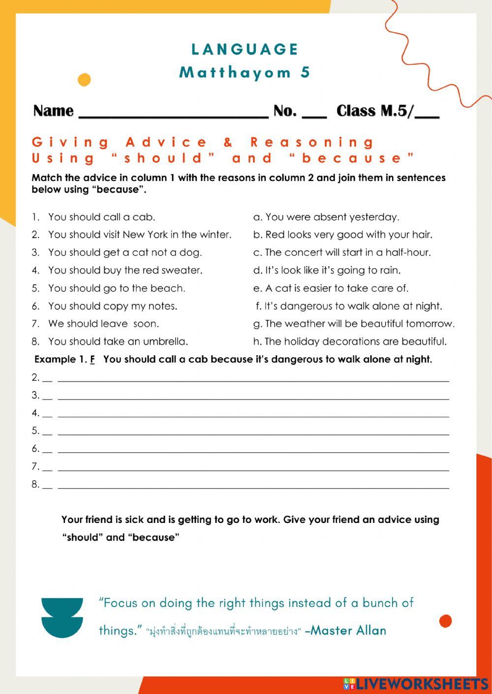 Giving Advice and Reasoning