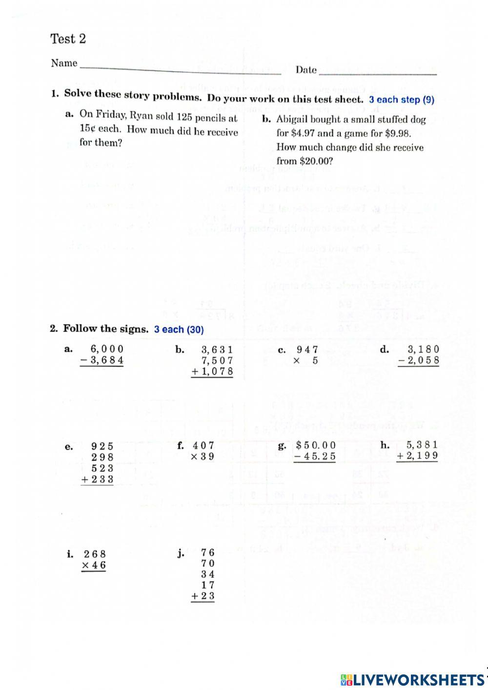 Basic skills test worksheet live worksheets