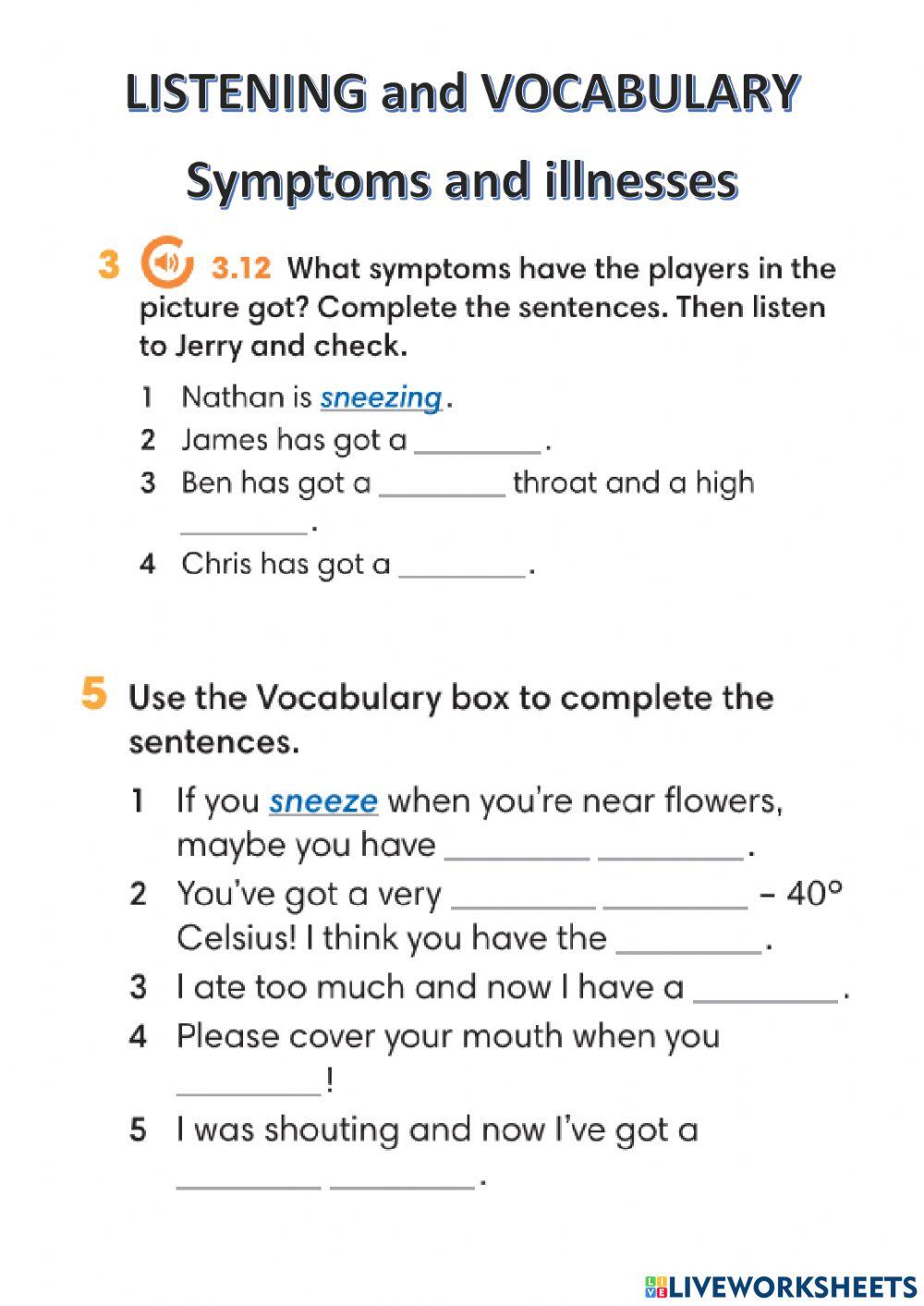 Wider World 2 - Unit 6.5 - LISTENING and VOCABULARY (Symptoms and illnesses)