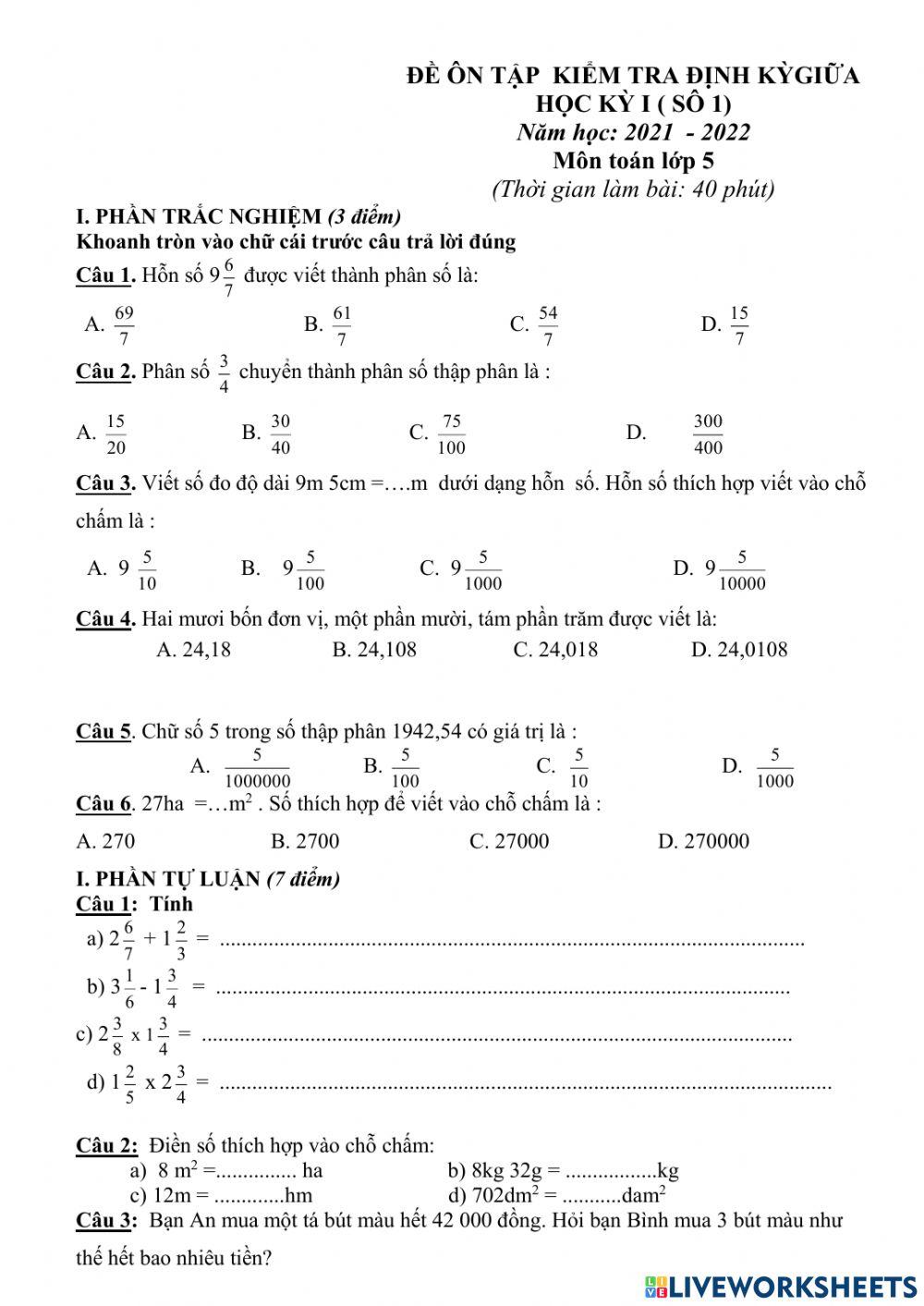 Kiểm tra giữa kì 1