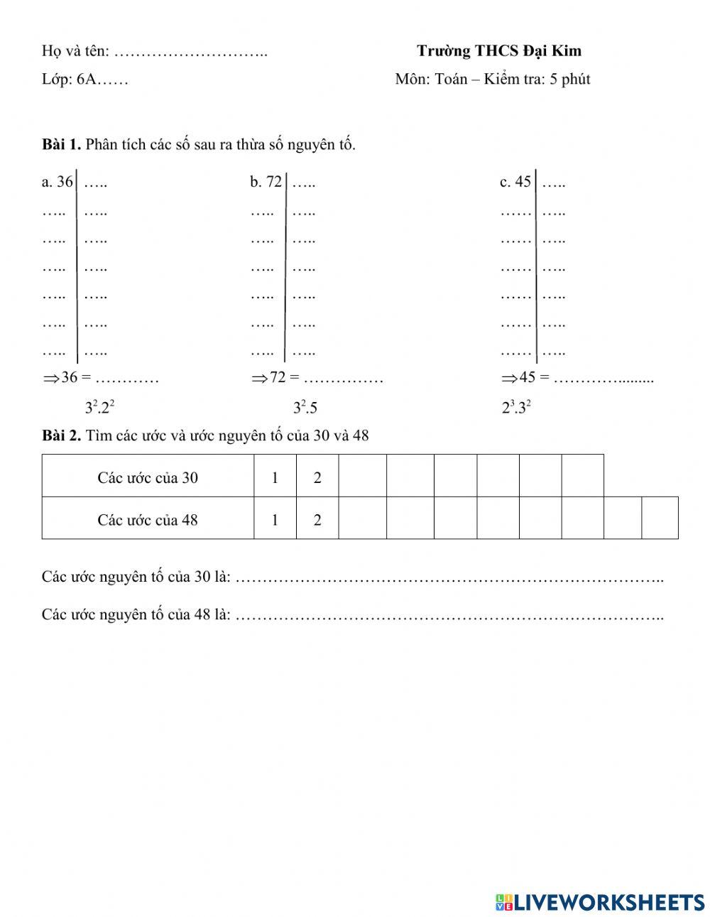 Phân tích một số ra thừa số nguyên tố