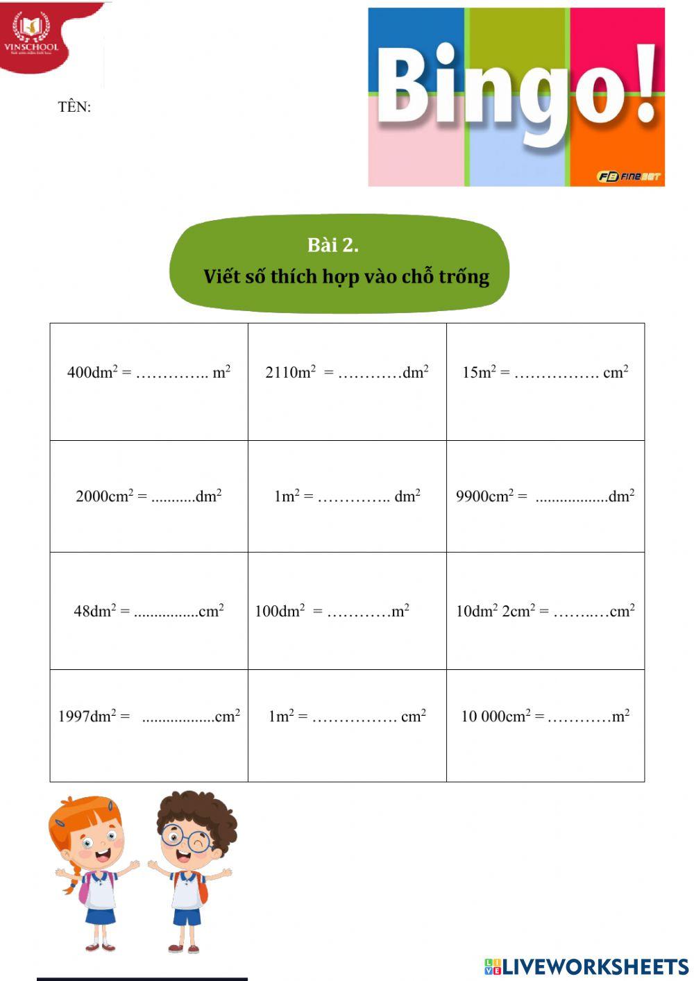 Mét vuông - đề xi mét vuông