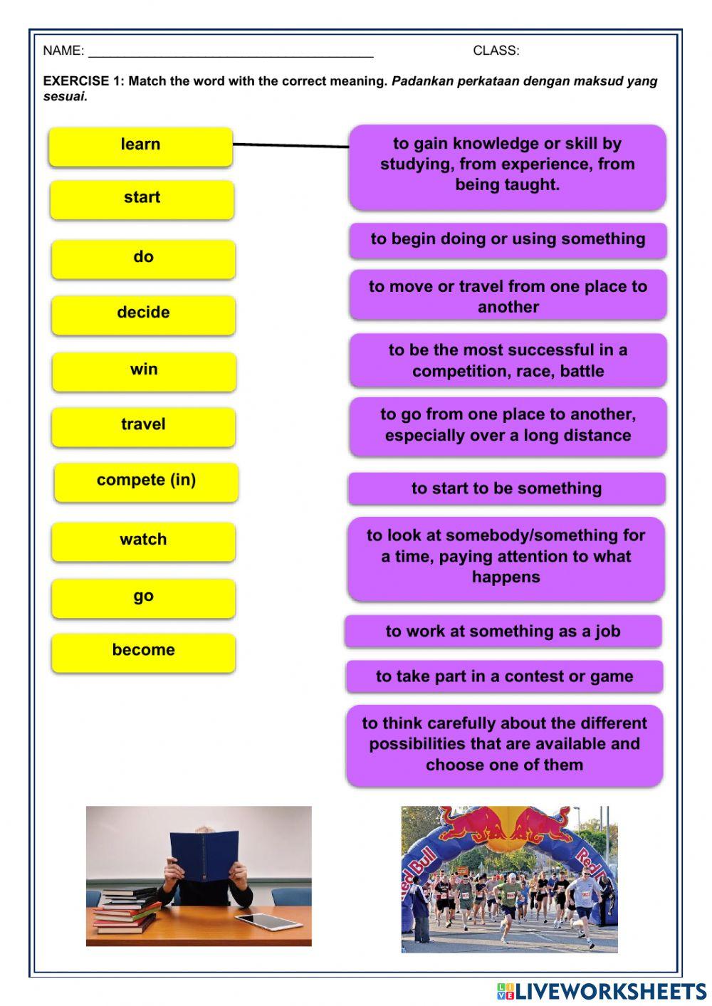 Word definition and simple past tense