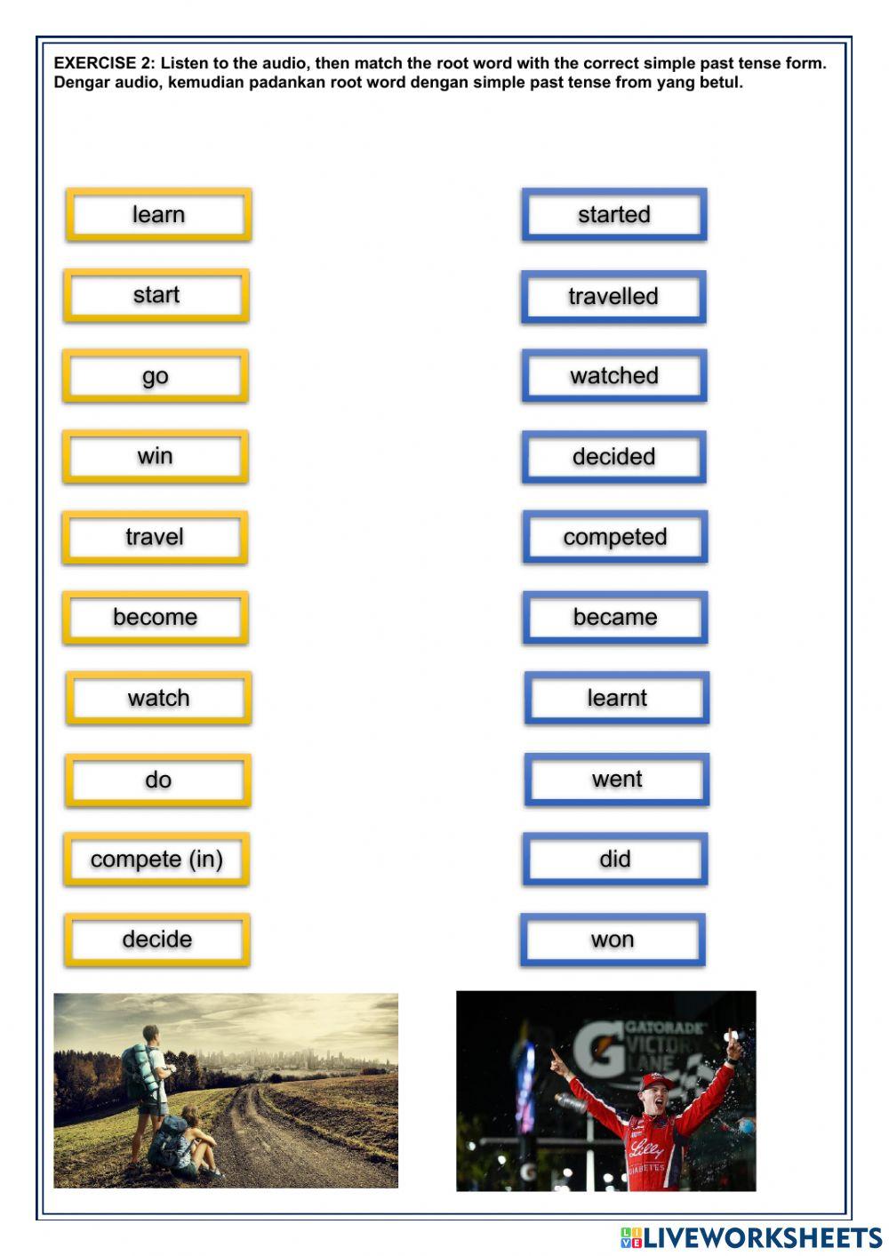 Word definition and simple past tense