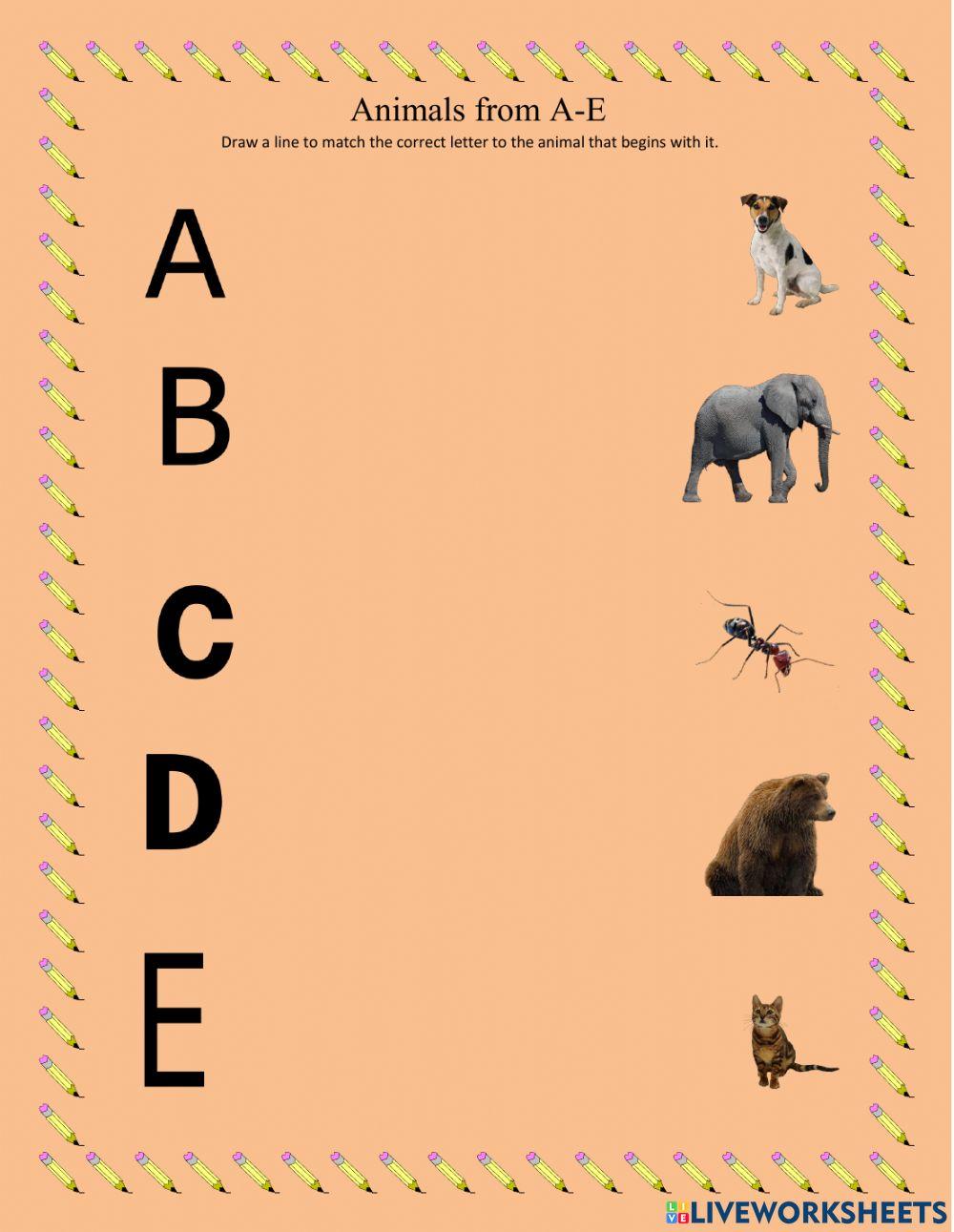 Matching Animals to letter A-E