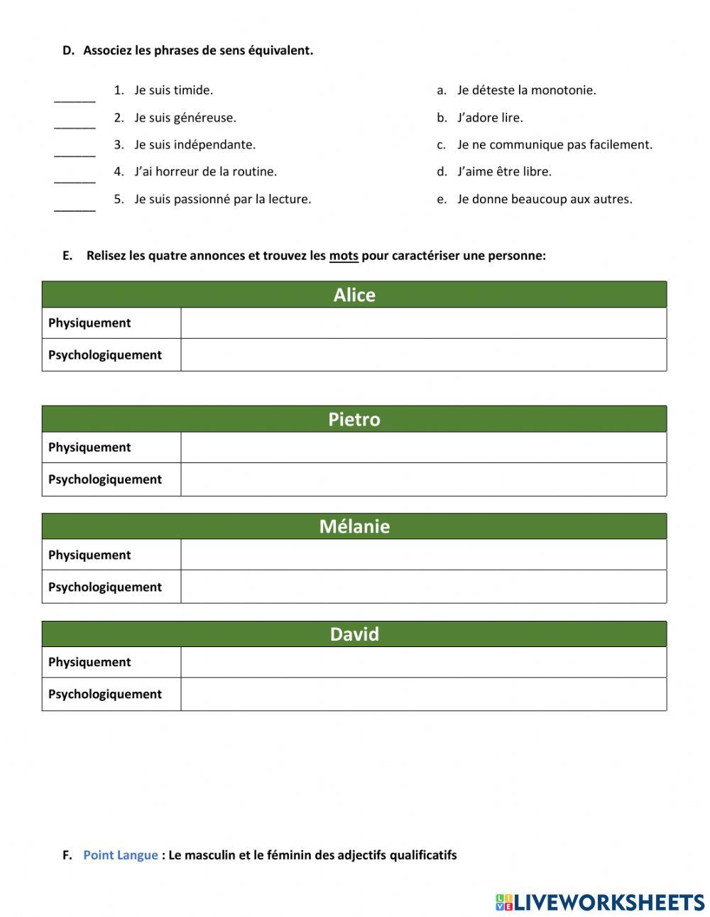 Les adjectifs qualificatifs