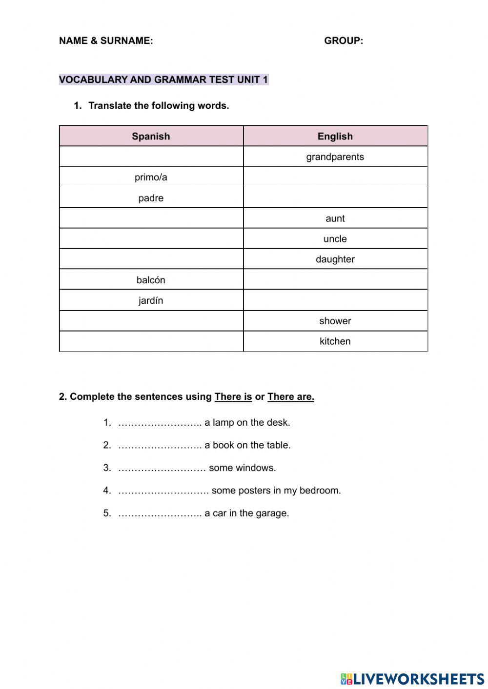 AD U1 Grammar voc tst