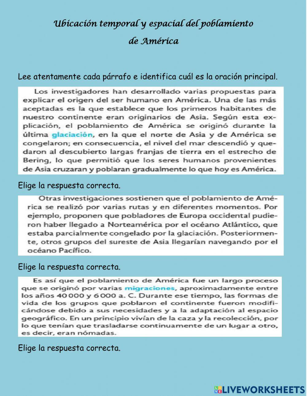 Ubicación temporal y espacial del poblamiento de américa
