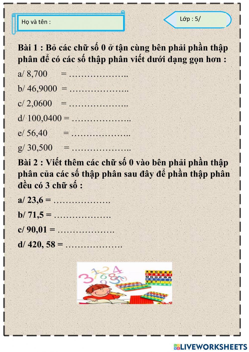 Số thập phân bằng nhau