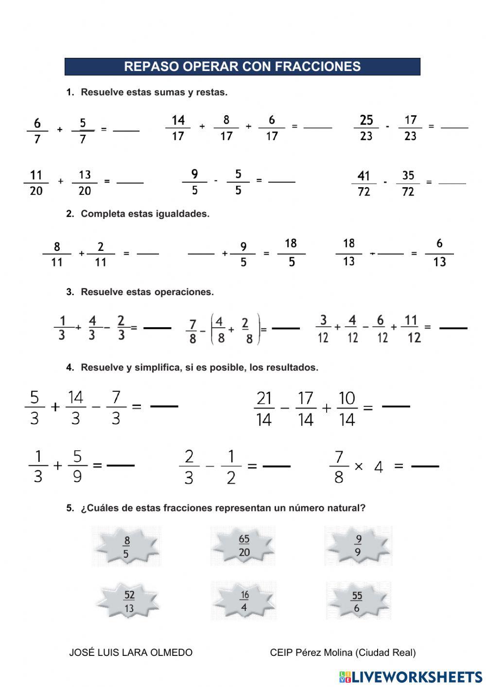 Operaciones con fracciones