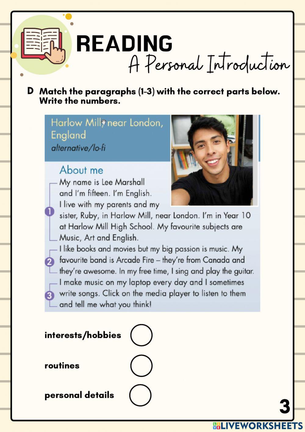 Wider World Unit 1 -  Reading - Writing