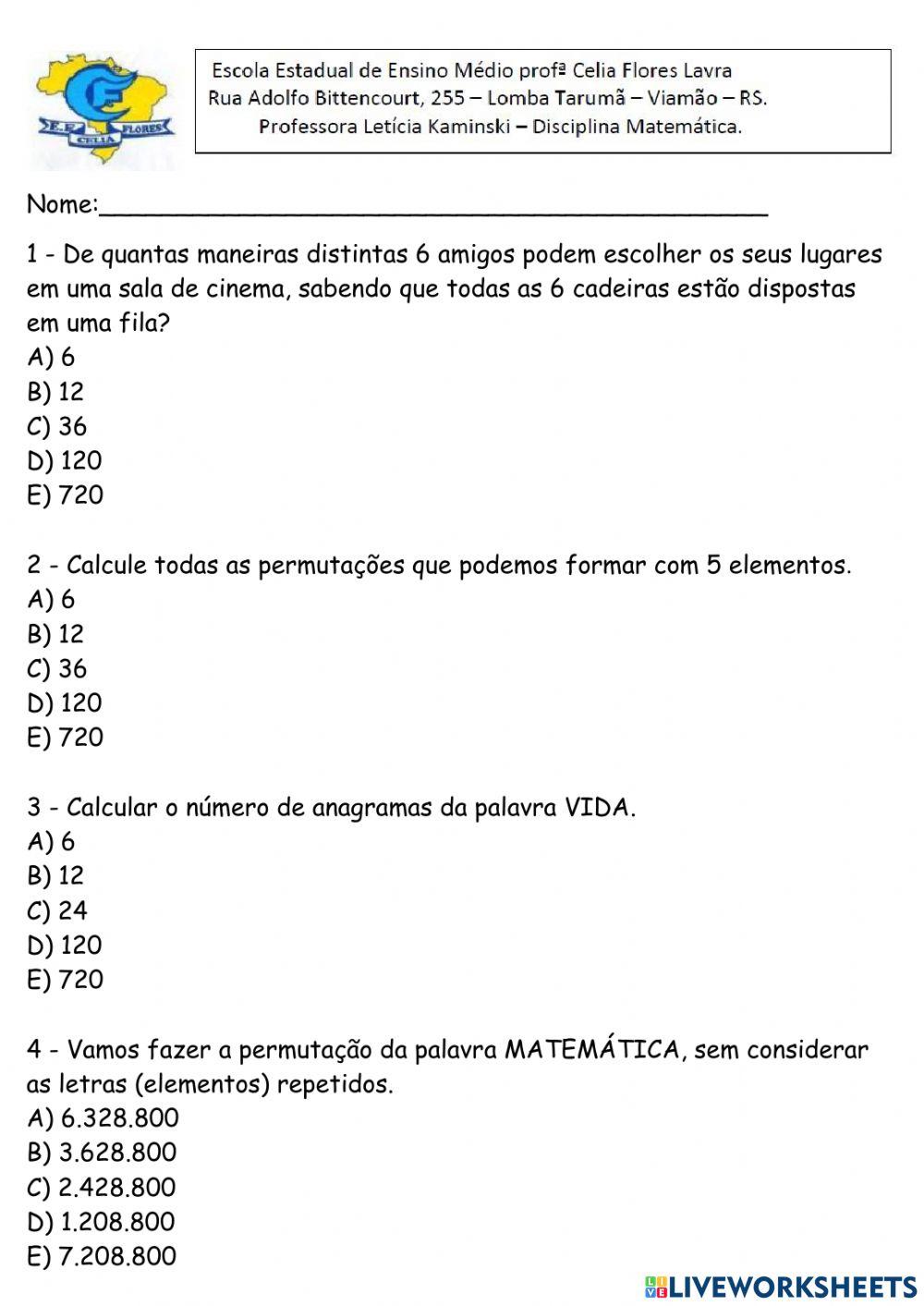 Analise combinatória- Permutação