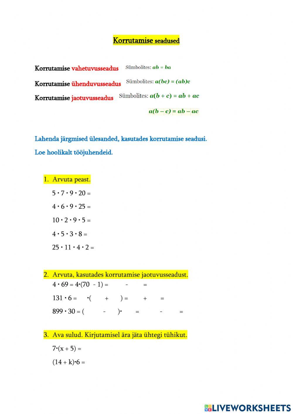 Korrutamise seadused 5.kl