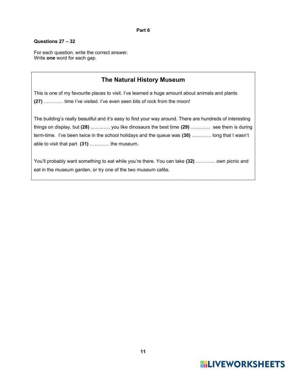 B1 PET Reading part 2